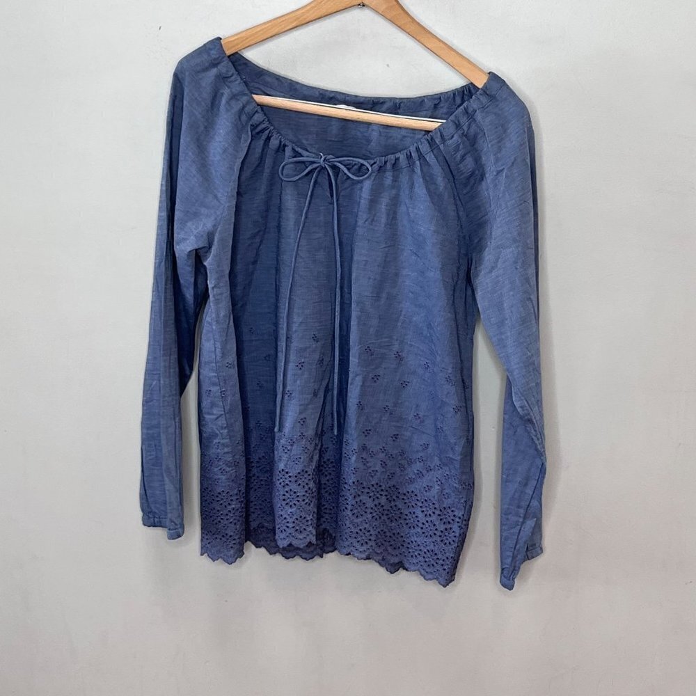 J. Crew Blue Chambray Scoop Neck Top‎ with Eyelet Detail- size 4